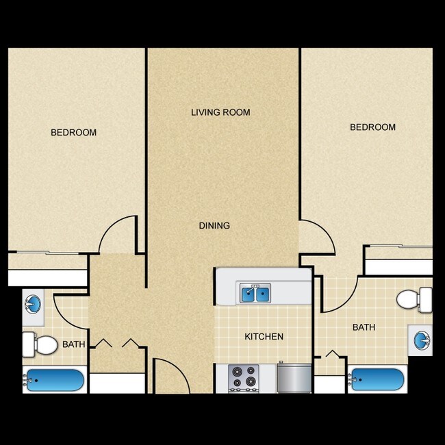 2 Bed 2 Bath floor plan